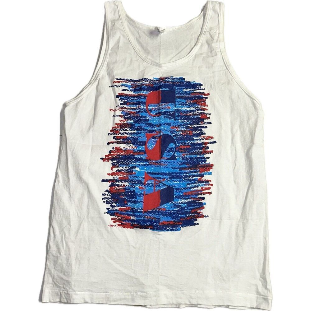 Vintage 90's Single Stitch Tank Top USA Red‎ White Blue Men's XL State O Maine